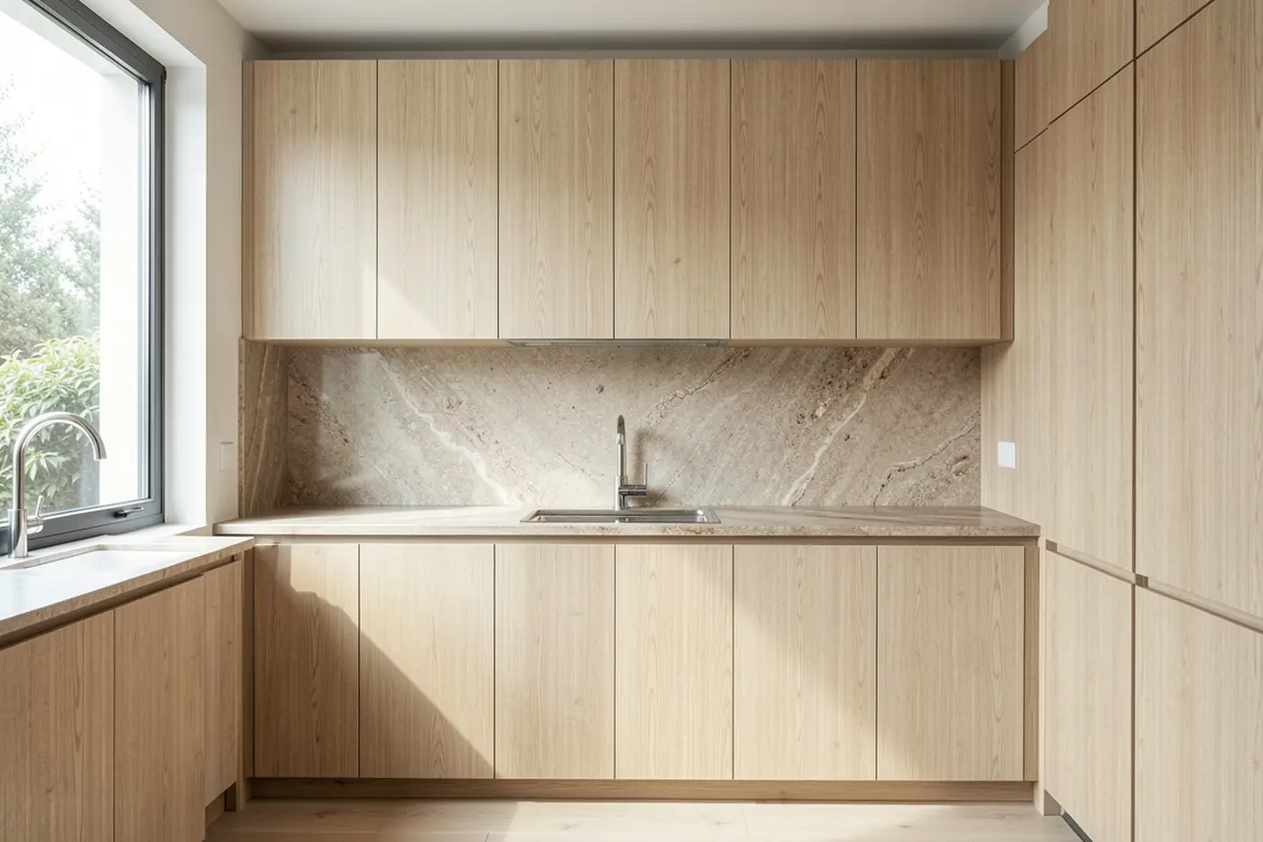 Cocina a medida con muebles de madera clara
