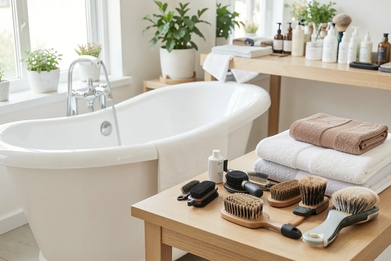 Peluquería canina con mesa de corte y bañera